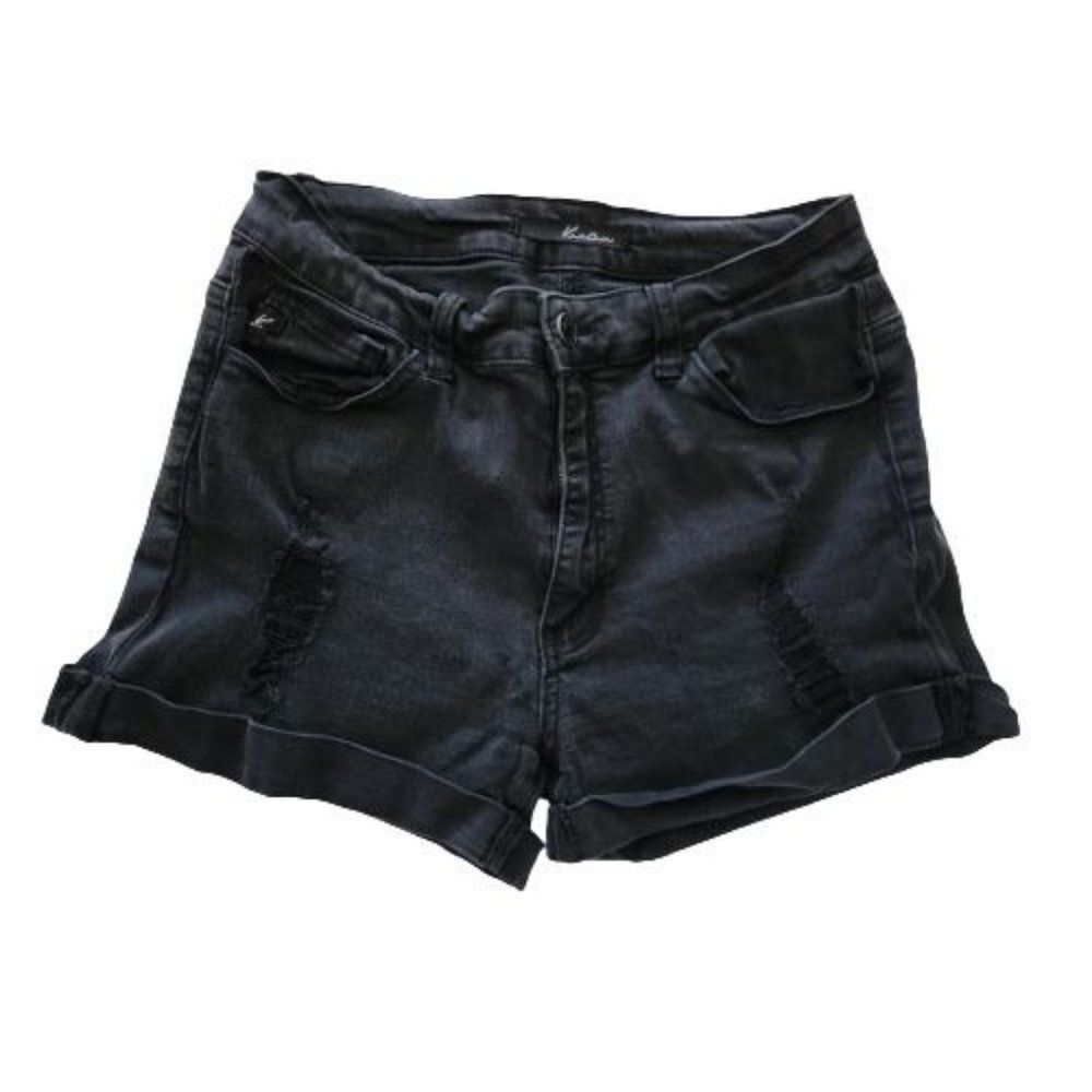 Kan can Black Distressed Jean Shorts
